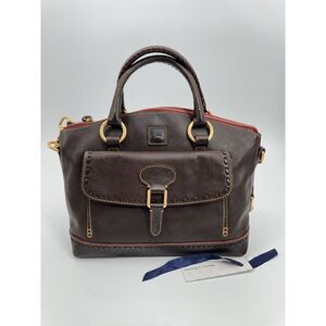 Dooney & Bourke Florentine Leather Pocket Domed Satchel Chocolate Brown Handbag
